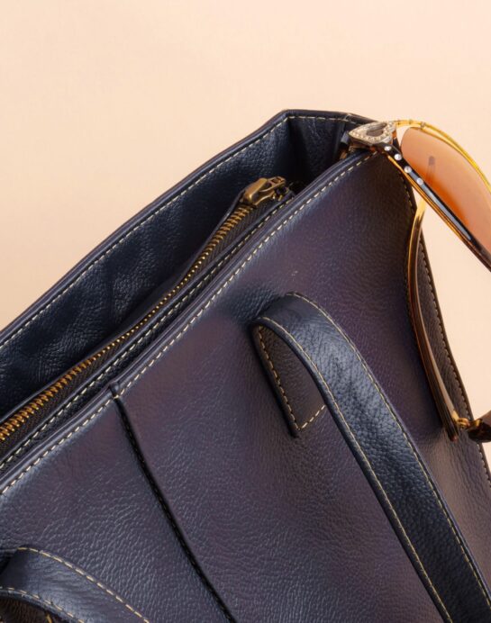 Everyday Women's Leather Zipper Tote Bag-Midnight Blue - Image 6