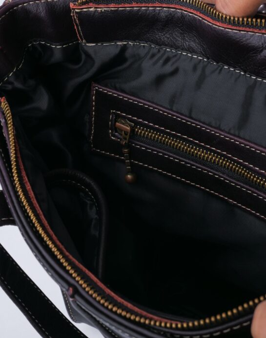 Everyday Women's Leather Zipper Tote Bag-Black - Image 2