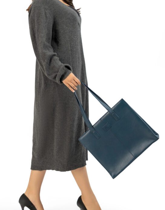Everyday Women's Leather Zipper Tote Bag-Midnight Blue - Image 2
