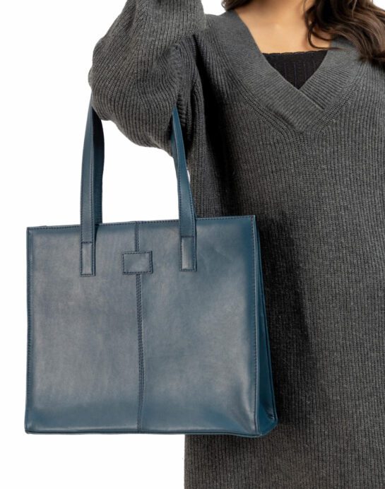 Everyday Women's Leather Zipper Tote Bag-Midnight Blue - Image 3