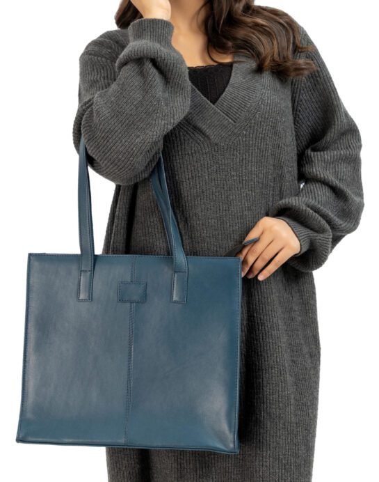 Everyday Women's Leather Zipper Tote Bag-Midnight Blue - Image 4