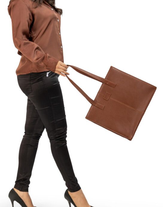 Everyday Women's Leather Zipper Tote Bag-Tan Brown - Image 3