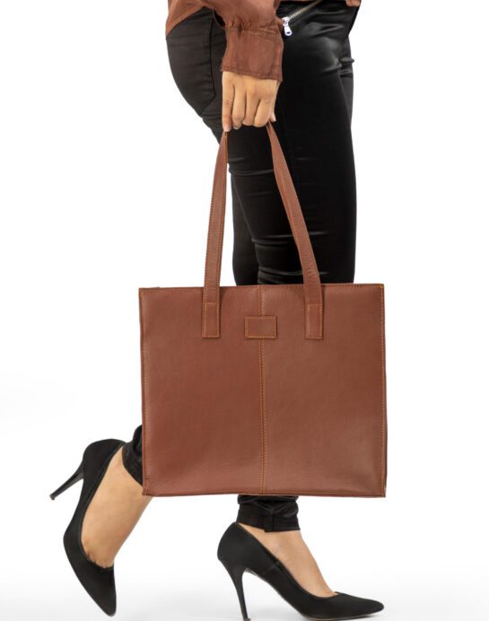 Everyday Women's Leather Zipper Tote Bag-Tan Brown - Image 4
