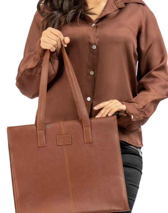 Everyday Women's Leather Zipper Tote Bag-Tan Brown - Image 5