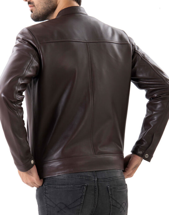 Brown Mens Pure Sheep Leather Zipper Jacket - Image 4