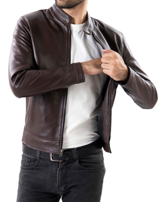 Brown Mens Pure Sheep Leather Jacket - Image 4