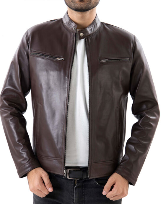 Brown Mens Pure Sheep Leather Zipper Jacket - Image 2