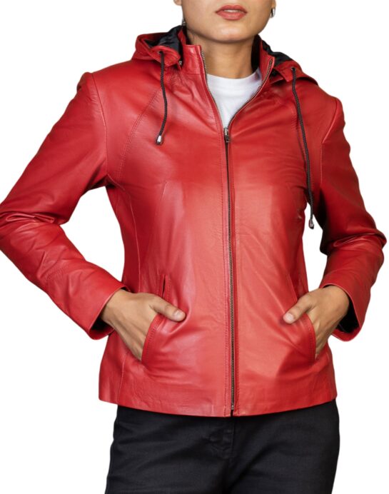 Jenny Hooded Womens Leather Jacket - Image 12