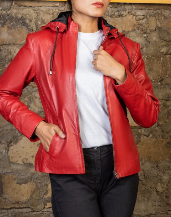 Jenny Hooded Womens Leather Jacket - Image 10