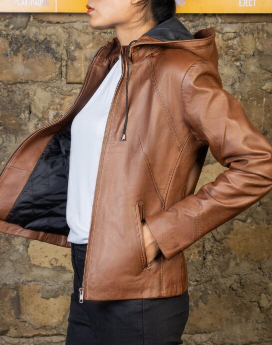 Jenny Hooded Womens Leather Jacket - Image 14