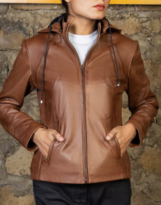 Jenny Hooded Womens Leather Jacket - Image 15