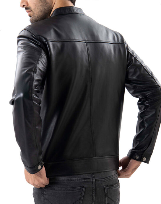 Black Mens Pure Sheep Leather Zipper Jacket - Image 2