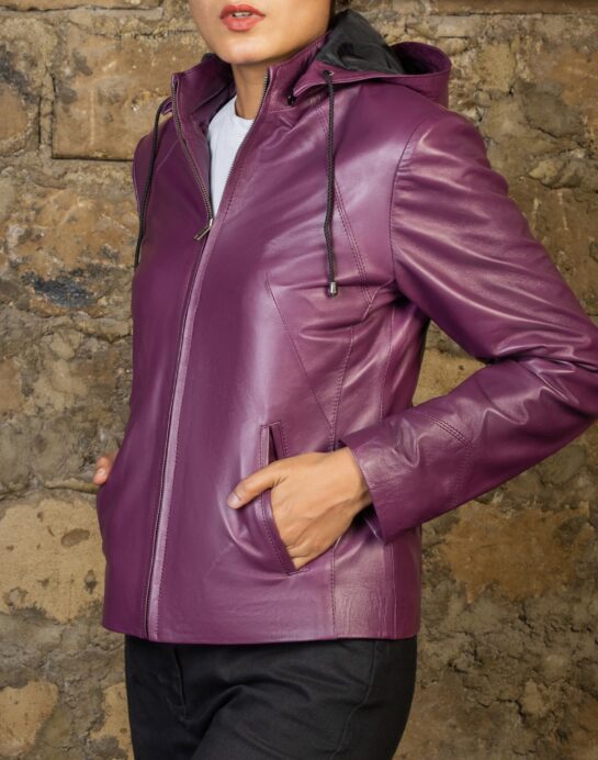 Jenny Hooded Womens Leather Jacket - Image 6