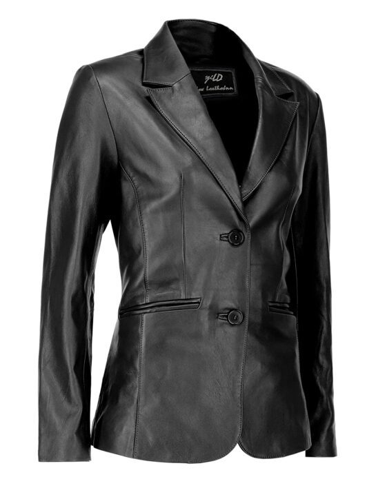 Classic 2-Button Lambskin Leather Blazer Women - Image 2