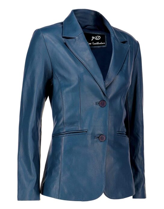 Classic 2-Button Lambskin Leather Blazer Women - Image 4