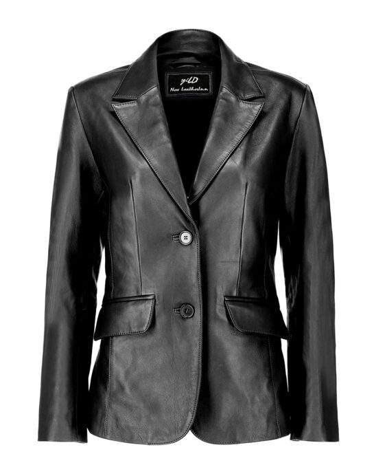 Classic 2-Button Lambskin Leather Blazer Women
