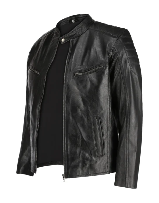 Mens Black Lambskin Biker Style Leather Jacket