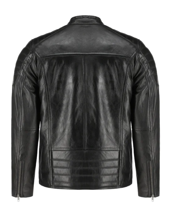 Mens Black Lambskin Biker Style Leather Jacket - Image 3