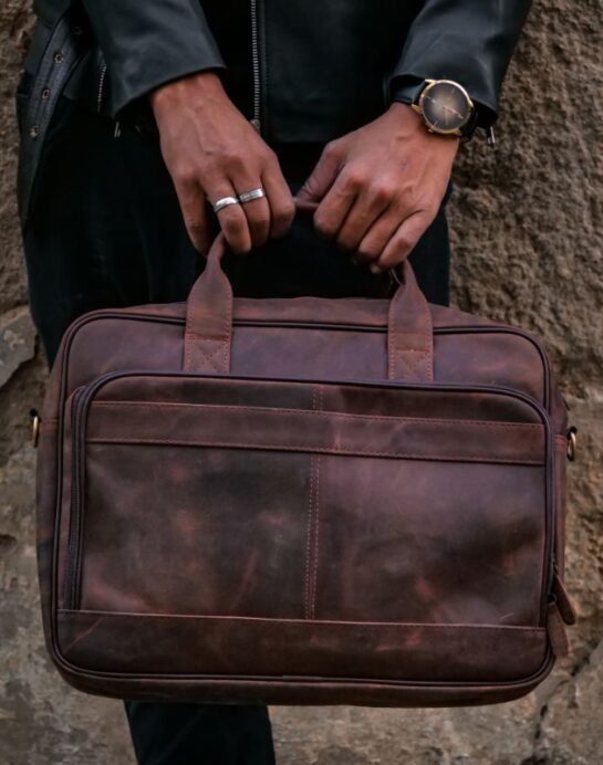 Everyday Companion Leather Laptop Bag-Vintage Dark Brown - Image 5