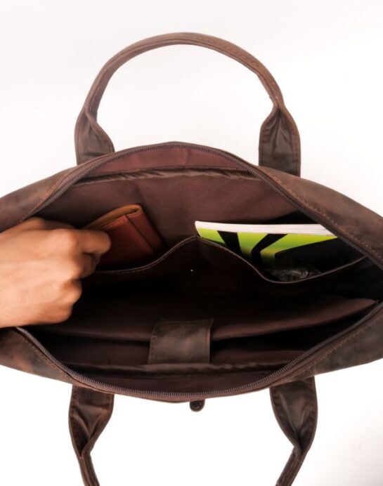 Everyday Companion Leather Laptop Bag-Vintage Dark Brown - Image 7