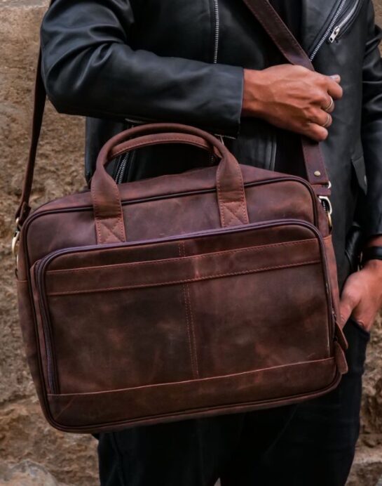 Everyday Companion Leather Laptop Bag-Vintage Dark Brown - Image 3