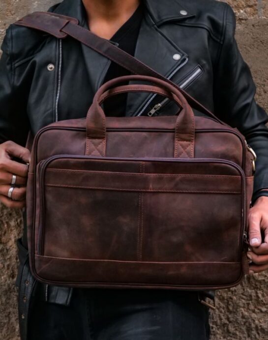 Everyday Companion Leather Laptop Bag-Vintage Dark Brown - Image 4
