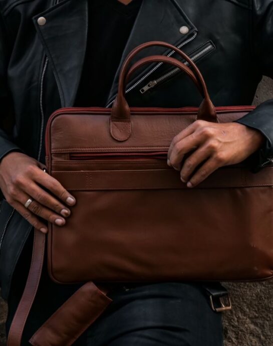 Parker Slim Leather Laptop Bag-Tan - Image 3