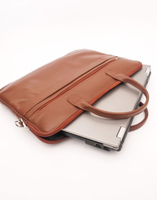 Parker Slim Leather Laptop Bag-Tan - Image 2