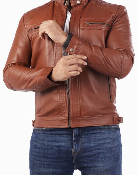 Men's Casual Signature Diamond Lambskin Leather Jacket - Image 3
