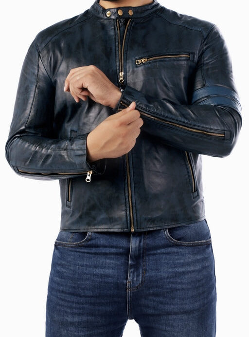 Cafe Racer Genuine Lambskin Leather Jacket - Image 7