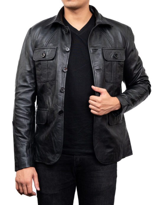 5-Button Men Lambskin Leather Blazer - Image 2