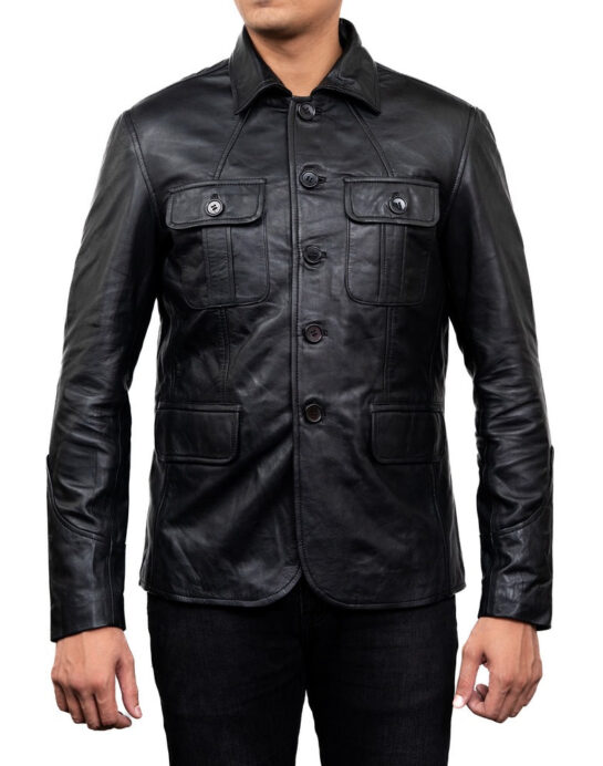 5-Button Men Lambskin Leather Blazer - Image 3