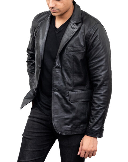 2-Button Men Lambskin Leather Blazer - Image 13