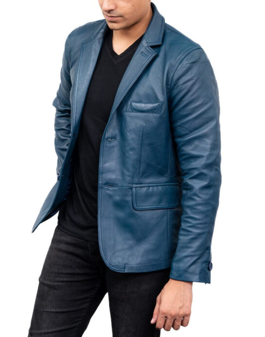 2-Button Men Lambskin Leather Blazer - Image 10