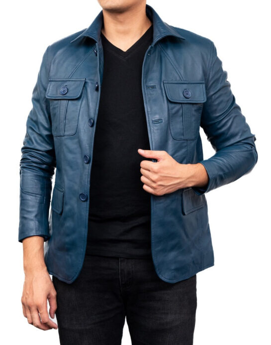 5-Button Men Lambskin Leather Blazer - Image 8