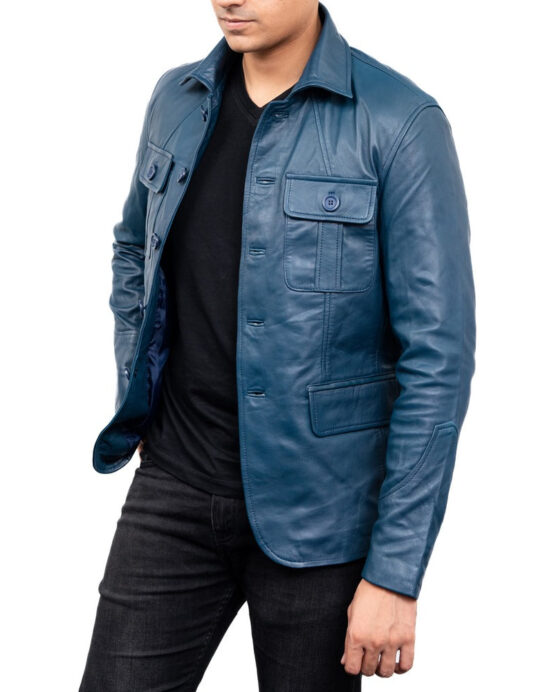 5-Button Men Lambskin Leather Blazer - Image 11