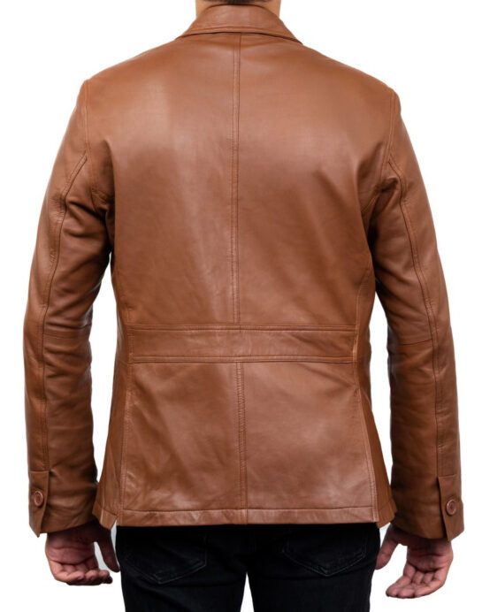 2-Button Men Lambskin Leather Blazer - Image 5