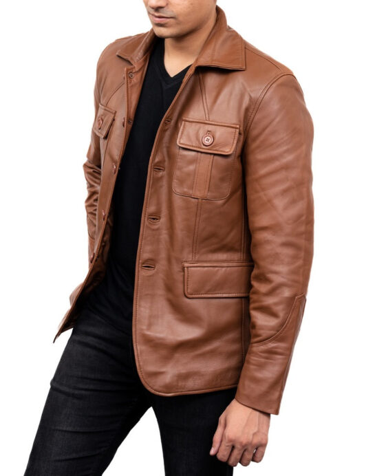 5-Button Men Lambskin Leather Blazer - Image 14