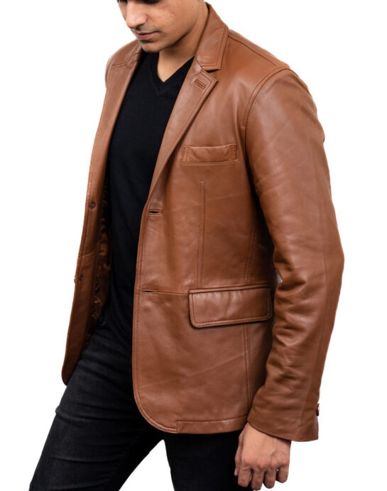 2-Button Men Lambskin Leather Blazer - Image 6