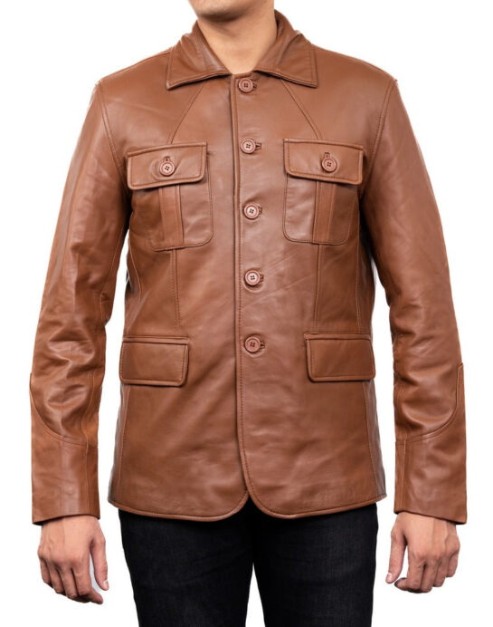 5-Button Men Lambskin Leather Blazer - Image 15