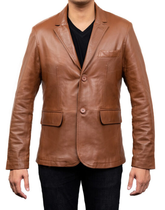 2-Button Men Lambskin Leather Blazer - Image 7