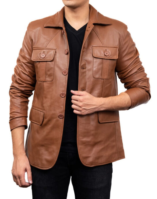 5-Button Men Lambskin Leather Blazer - Image 12