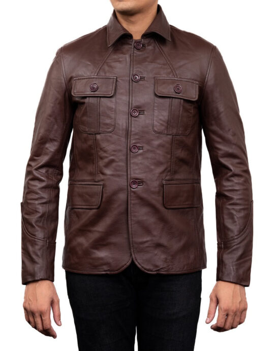 5-Button Men Lambskin Leather Blazer - Image 5