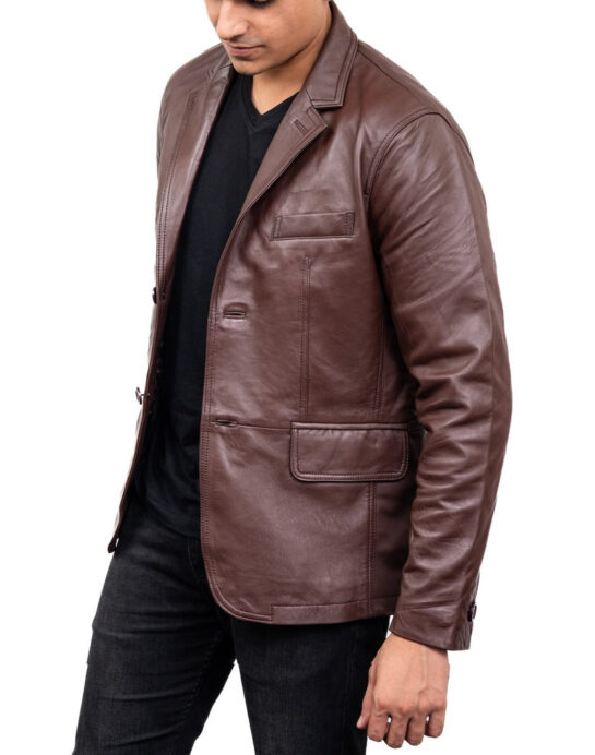 2-Button Men Lambskin Leather Blazer - Image 4