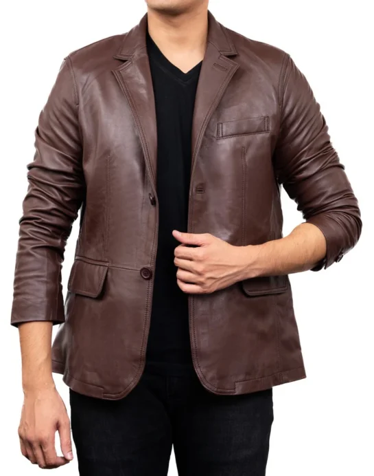 2-Button Men Lambskin Leather Blazer