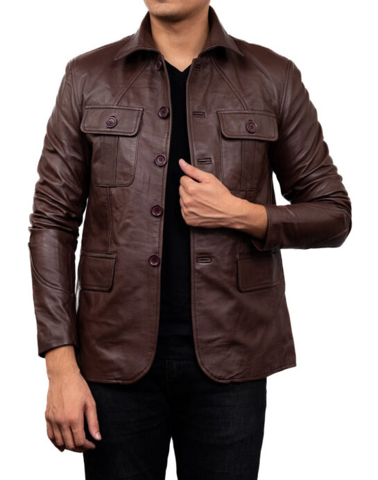 5-Button Men Lambskin Leather Blazer - Image 7