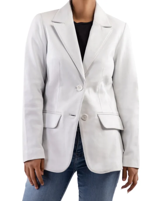 Classic 2-Button Lambskin Leather Blazer Women - Image 8