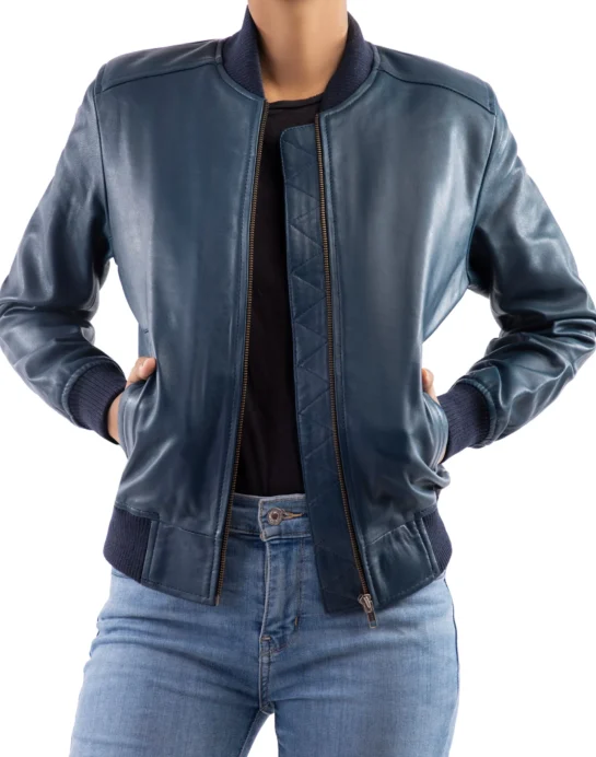 Womens Bomber Leather Jacket - Image 4