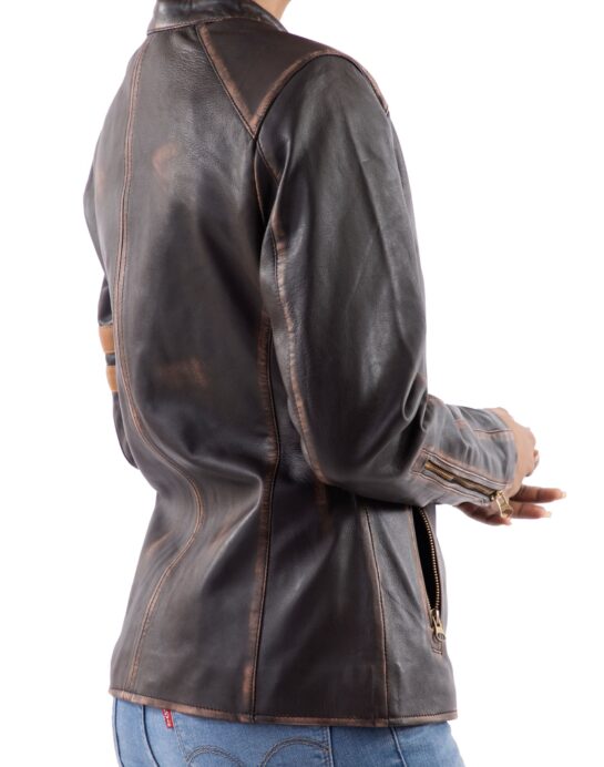 Distressed Café Racer Vintage Leather Jacket Women - Image 13