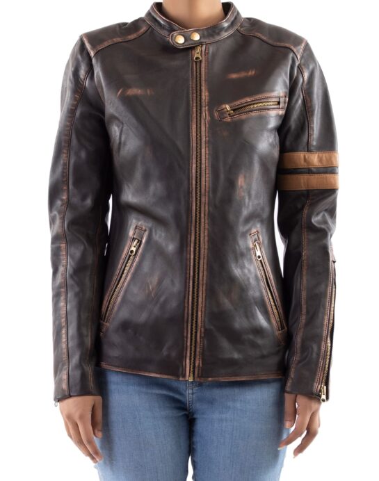 Distressed Café Racer Vintage Leather Jacket Women - Image 12